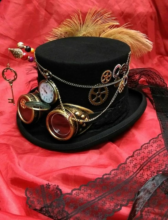 Size 58cm Bowler hat with steam punk style goggles 