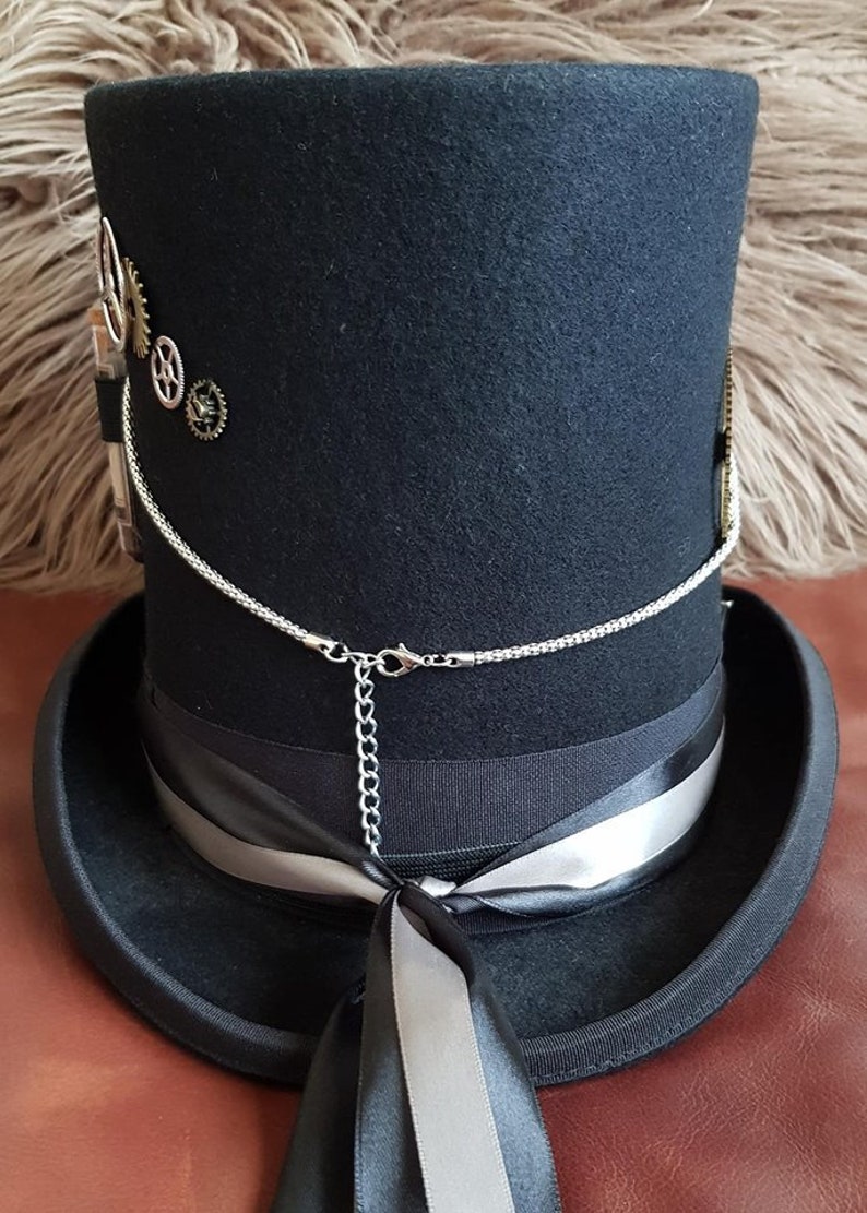 Black Wool Felt Top Hat – Handmade With Feather, Stove Pipe / Lincoln Style