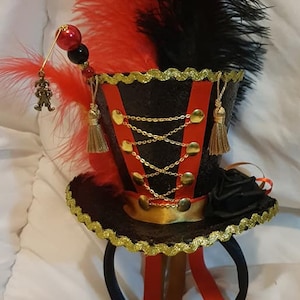 Circus Ringmaster Black Mini Top Hat Ringleader Lion Tamer Burlesue Showgirl Jester Clown