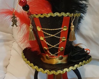 Circus Ringmaster Black Mini Top Hat Ringleader Lion Tamer Burlesue Showgirl Jester Clown