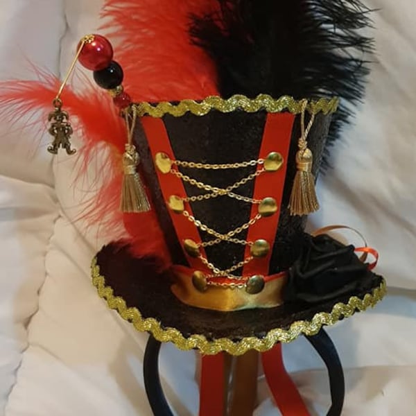 Circus Ringmaster Black Mini Top Hat Ringleader Lion Tamer Burlesue Showgirl Jester Clown