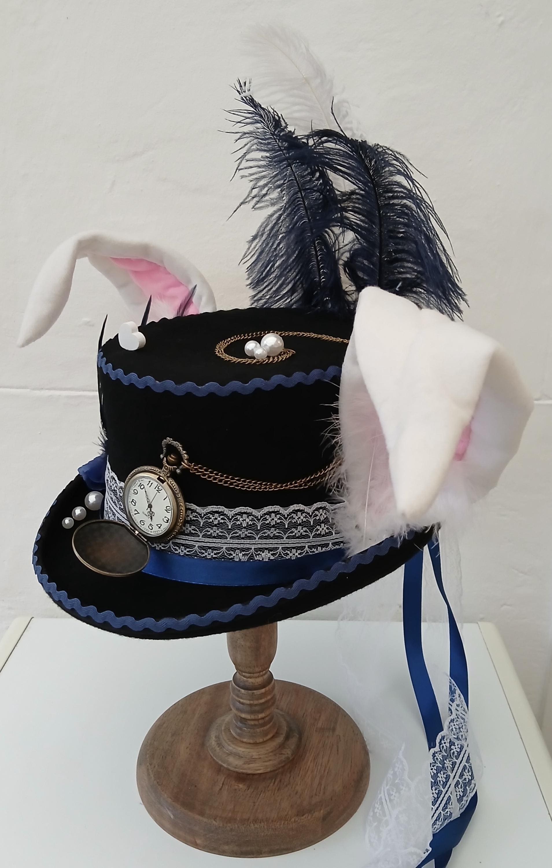 Top Hat White Rabbit White Rabbit Black Top Hat 100% Wool Alice in Wonderland