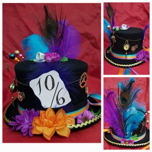 Alice hinter den Spiegeln Hut 100% Wolle schwarz verrückter Hutmacher Alice im Wunderland Teeparty Steampunk Taschenuhrenfestivals