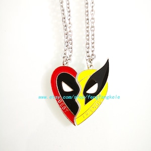 Deadpool Wolverine Pendant Heart couple jewelry Deadpool Jewelry Deadpool Wolverine Necklace gift friends Unisex student Women Man Girl Boy