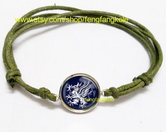 Dragon age bracelet Blue dragon symbol jewelry Warden dinosaur pendant Unisex Wax rope Freely resizing custom picture Fan gift for men women