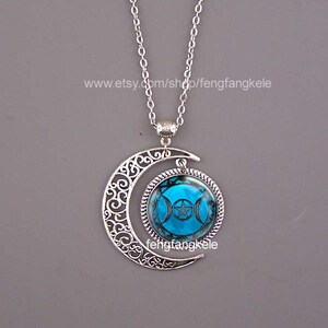 Blue Triple Goddess Necklace Moon charm Pendant Wiccan Jewelry Fashion Women gift Handmad wedding Bridesmaid Friend birthday valentine day