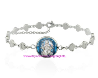 Heart-shaped chain bracelet Lord Ganesh Ganesha bracelet Hindu Elephant Buddha Meditation Spiritual Art Jewelry Personalized  customized