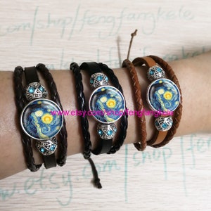 Pulseira de couro Doctor Who, joias TARDIS, pingente Dr. Who, caixa de polícia, pintura Van Gogh, joias masculinas, couro trançado preto, marrom, personalizado