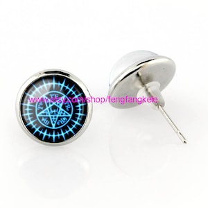Blauwe Pentagram Stud Oorbellen Magic Sign sieraden voor man vrouw student op maat, handgemaakt, 12 mm diameter