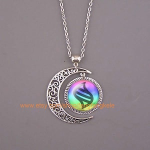 Moon necklace Mega Evolution Stone jewelry Silver charm atr pendant Unique Friendship Jewelry gift for him her best friend Unisex student