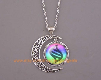 Moon necklace Mega Evolution Stone jewelry Silver charm atr pendant Unique Friendship Jewelry gift for him her best friend Unisex student