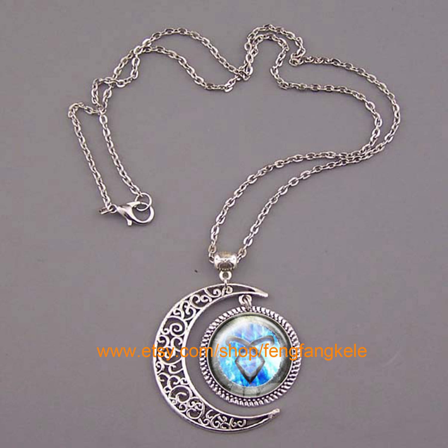 Angelic Power Rune necklace Shadowhunters jewelry Sliver Moon charm pendant  Unique Friendship Jewelry gift for best friend women man Unisex