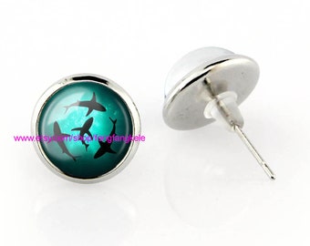 Blue Circling Sharks Stud Earrings Sharks pendant Fashion Jewelry gift for Women girl mam wedding Bridesmaid Friend birthday valentine day