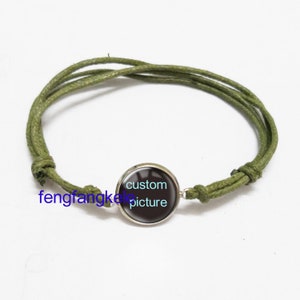 Wax rope bracelet custom picture charm jewelry personalized bracelet customized jewelry boy men women girl children unisex Gift idea colors