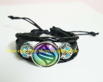 Mega Evolution joyería regalo de imagen personalizada Cuero trenzado marrón oscuro negro colgante de arte personalizado Joyería de amistad única Estudiante unisex