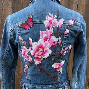 Flower Blossom and butterfly  denim jacket