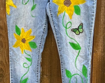 ◆THE MUSEUM VISITOR◆ HAND PAINTED DENIM PANTS YELLOW 10317 THE MUSEUM VISITOR