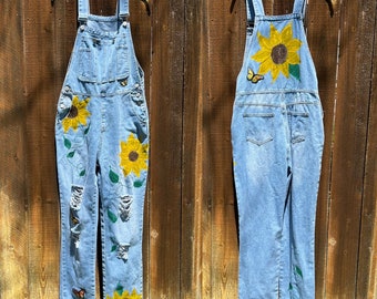 Repurposed, hand painted overalls