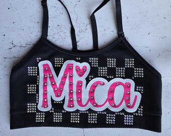 Custom Checker Rhinestone Cheer Bra