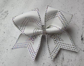 White Cheer Bow – Rhinestone, Crystal AB, Stars