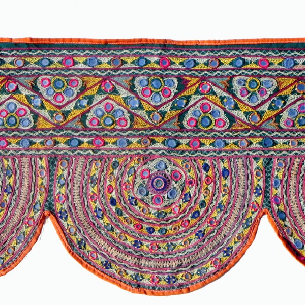Vintage Handmade Banjara And Kutch Embroidered valance window door bus decoration curtain Banjara Decorated Beads And Beatiful Pom Pom Toran