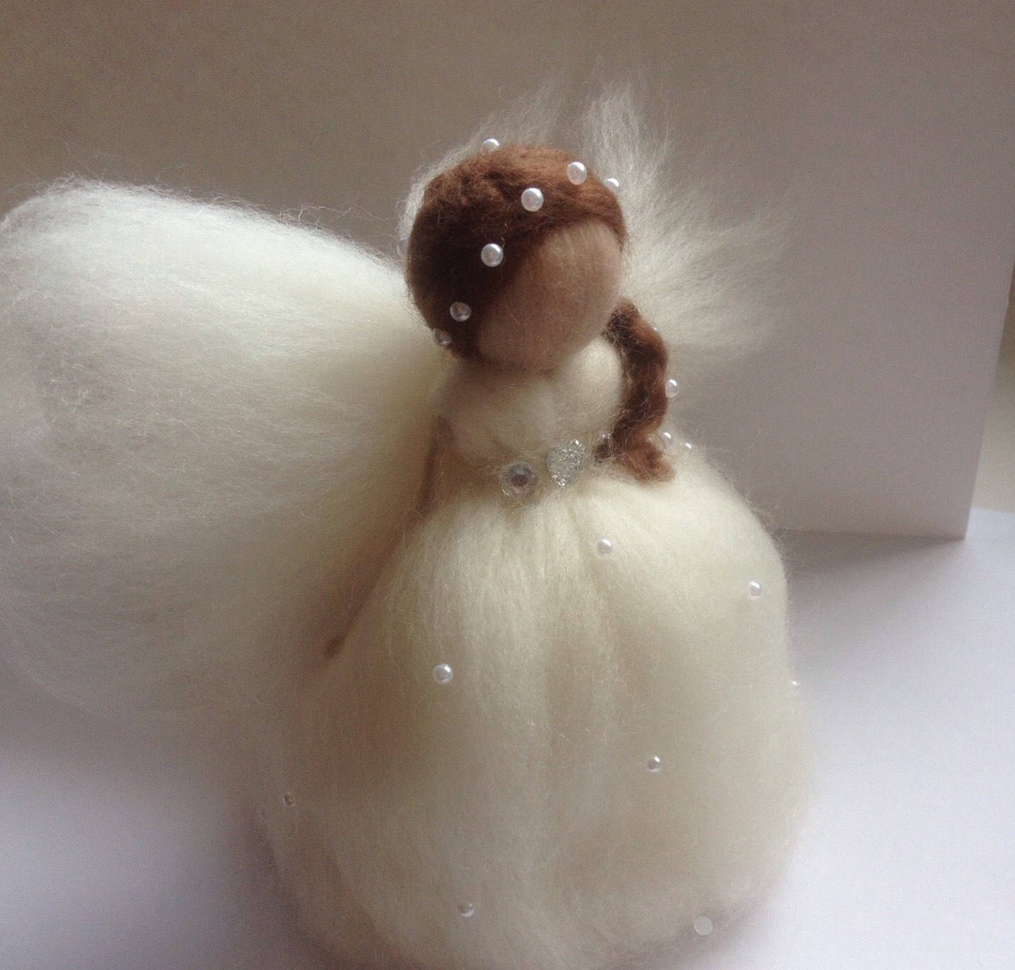 Christmas tree topper. Brown haired Angel in a white dress | Etsy