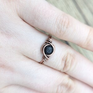 Positive Energy Ring - Lava Stone Antiqued Copper - men's ring - minimalist - lava rock jewelry - black stone - essential oils ring