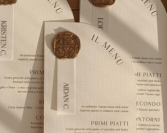 Half Arch Wedding Menu with Wax Seal, vellum place card, Ivory, the original half-arched menus