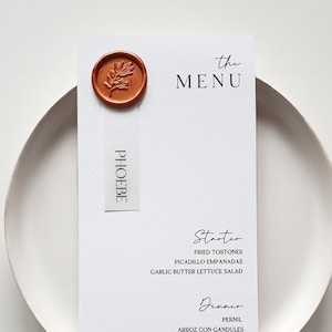 Wax Seal Wedding Menu, Vellum Place Card Menus, Minimalist Design