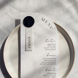 Menú de medio arco, menú de boda en arco, menú impreso, menú de boda con sello de lacre, tarjetas de lugar incluidas, menú de boda con arco impreso, tarjeta de menú con sello de lacre