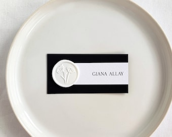 Wax Seal Wedding Place Cards, Black Minimalist Escort Cards