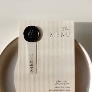 Menu z pieczęcią lakową, Menu z kości słoniowej, Menu weselne, Wizytówki w zestawie, Eleganckie menu, Menu weselne, pergamin, drukowany, wizytówka menu weselnego, minimalistyczny