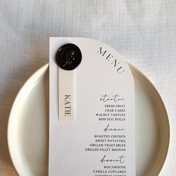 Half Arch Menu, Wax Seal Menu, Place Cards included, Printed arch wedding menu, Wedding Menu, minimalist menu, vellum card name card