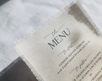 Fabric Menu, Wedding fabric menus, Natural Cotton, Modern menu, Rustic wedding, Menus printed on cotton, Cotton, fabric printed menus