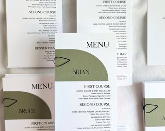 Sage Arch Place Card Wedding Menu, modern green menus