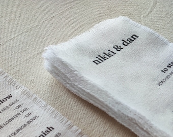Fabric Menus, White cotton Fabric Wedding Menu cards