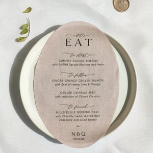 Menu lniane, Dusty Pink, Menu owalne, Menu lniane ślubne, Menu nowoczesne, Menu drukowane na lnie, menu drukowane na tkaninie, minimalistyczne, menu lniane, okrągłe