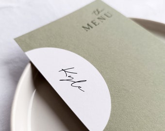 Sage Green Menu with Name Cards, Arch place cards, Minimal Menu, Place card Menu, green Menu Card, Printed menu card, Place Cards included