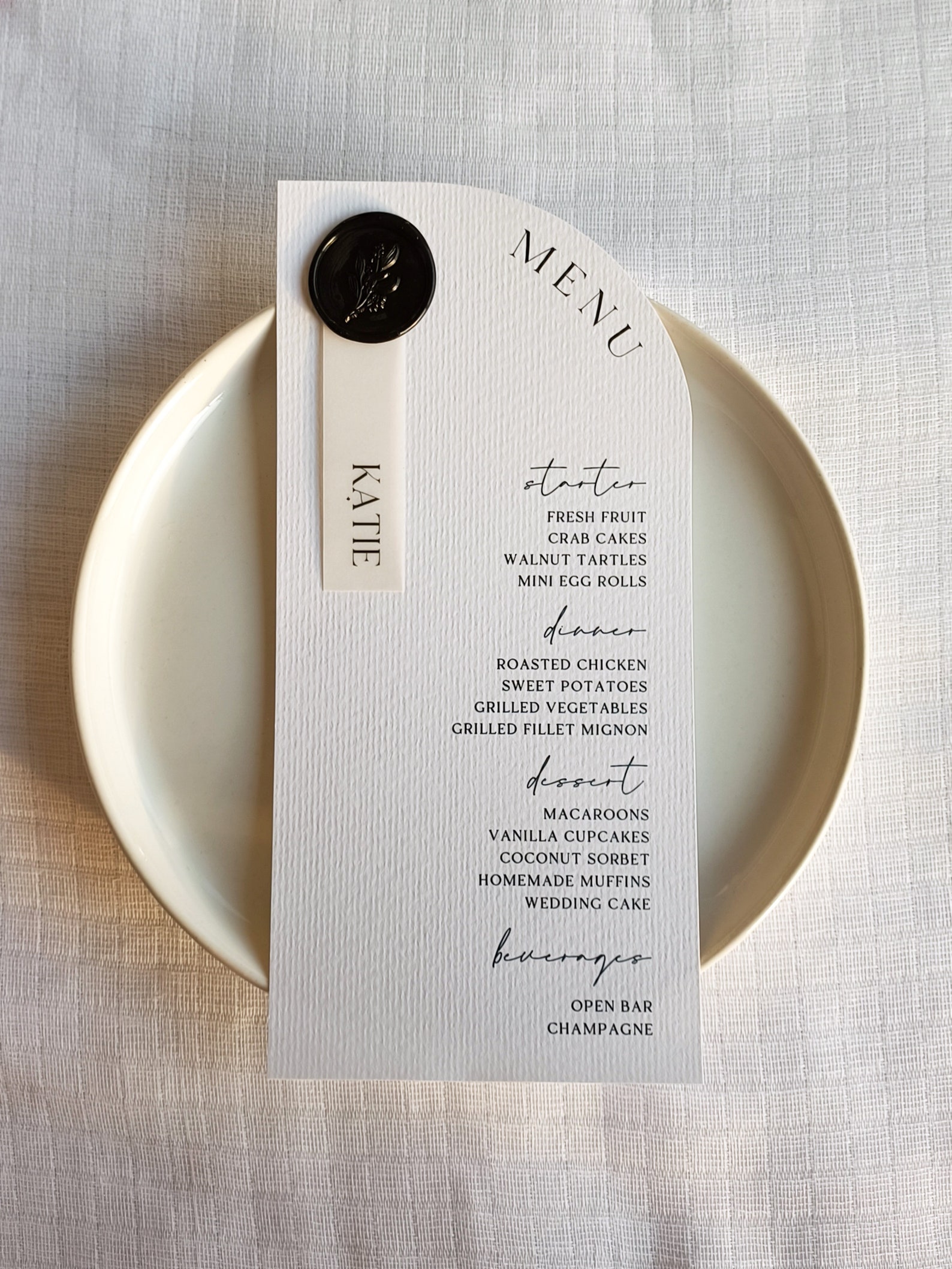 Half Arch Menu, Wax Seal Menu