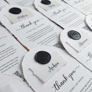 Bogen Dankeskarte, Wachssiegel Karte, WEISSE Dankeskarte, Tischkarten enthalten, gedruckte Bogen Hochzeitskarte, Danksagungskarte Hochzeit