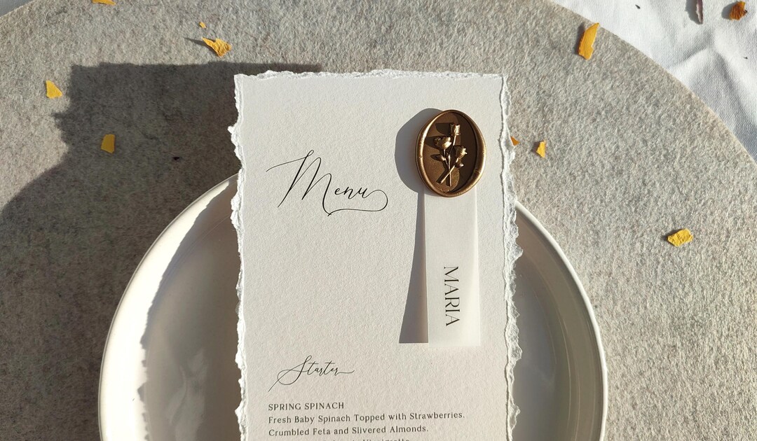 Wax Seal Wedding Menu, Ivory or White Menus With Vellum Name Place Card ...