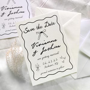PRINTED Save the Date Bow Coquette Invitation Modern save the date printed white or ivory Save the date WITH envelope Bow invitation
