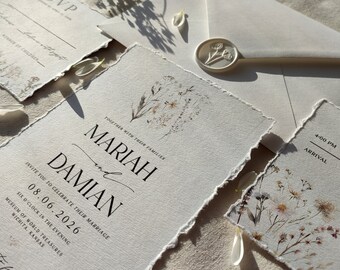 Wildflower Wedding Invitation, Soft Colors, Hand Torn Edges Invitations