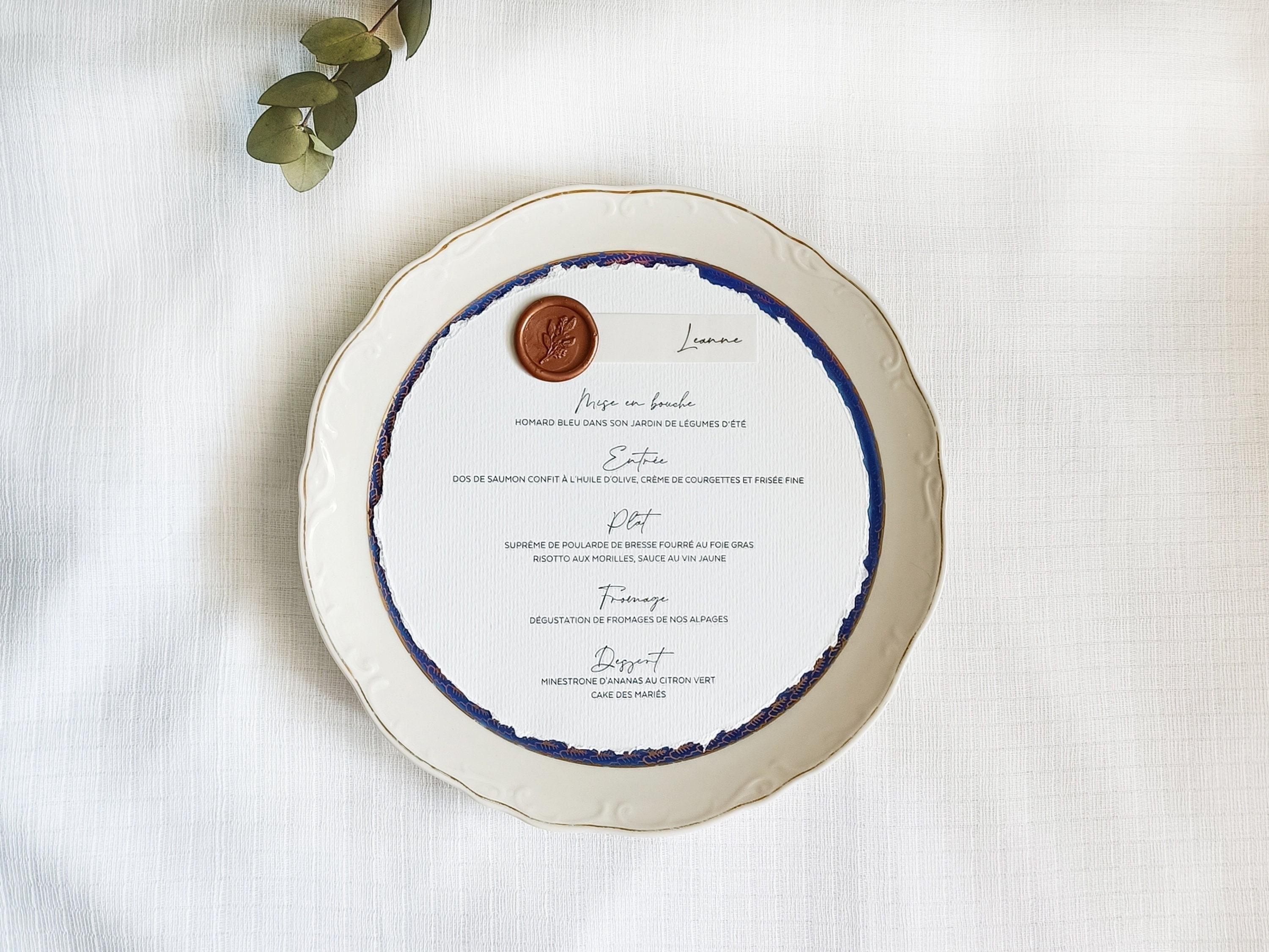 Menu Round Shape Round Wedding Menu, Elegant Hand Torn Edge Menus With Wax Seal and ...