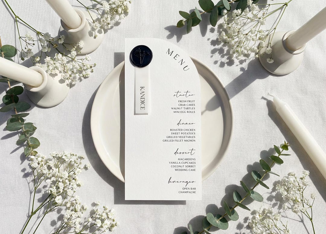 Arch Wedding Menu With Wax Seal & Vellum Place Card, the ORIGINAL Half ...