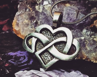 Celtic Infinite Heart Pendant Necklace in Fine Pewter - "Infinite Love" Celtic Knot Heart Pewter Pendant