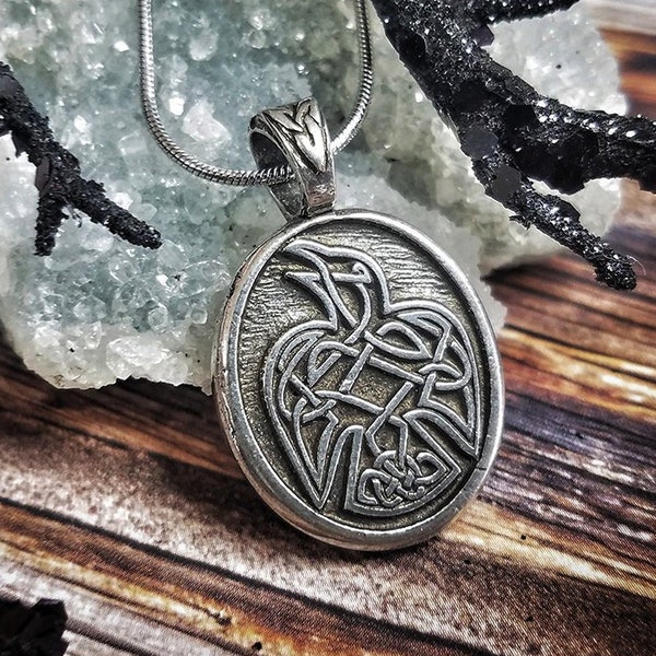 Celtic Knot Raven Necklace with Fine Pewter Pendant