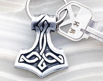 Thor's Hammer Keychain - double sided - Mjolnir Key Ring, Viking, Vikings, Celtic Knot, Norse