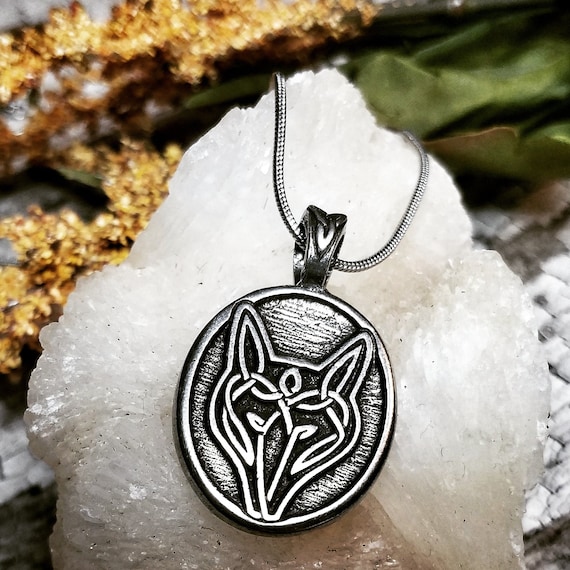 Celtic Knot Wolf Necklace With Fine Pewter Pendant Etsy