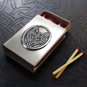 Pocket Celtic Wolf Match Box in Stainless Steel - Treasure Box - BPAL Imp holder - Candle lighter - Stash Box - Celtic Knot -Wolf-Vikings